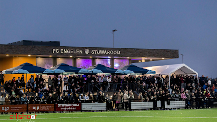 Logo van een tribune vol mensen die supporters zijn van FC Engelen